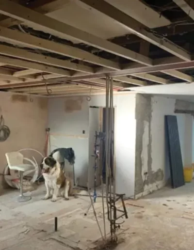 Structural steel beam and support column installed during a home renovation in Liverpool